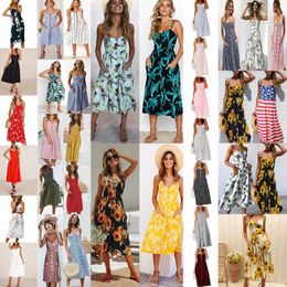 Mode vrouwen jurken vintage casual sundress meisjes strand jurk dame boho sexy bloemen jurken meisje knop backless rok kleding