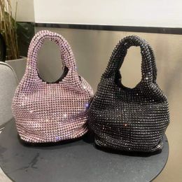 Moda mujer Bolsos de noche bolso de cubo bolsos de cadena bandolera portátil de mujer de lujo con incrustaciones de diamantes de imitación chaleco tipo cadenas cesta de verduras bolso de hombro