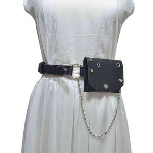 Fashion Women Fanny Pack Bag Mini Hip Punk Square Metal Chain Schouder S Ladies draagbare portemonnee vrouwelijk J220705