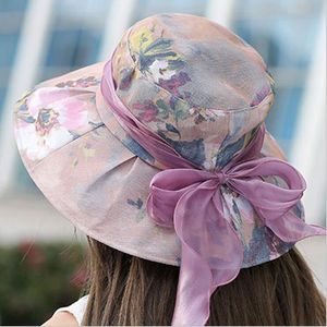 Mode Vrouwen Floral Organza Church Hat Wide Brim Kentucky Derby Mesh Hats Zomer Beach Sunhat Wedding Caps Sun Protection A1 5 kleuren