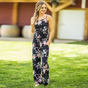 Mode dames jumpsuits met bloemenprint off-shoulder mouwloos effen losse rompertjes elastische taille casual comfortabele gestreepte jumpsuit met zakken