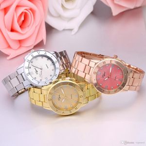 Mode genève horloge meisje vrouw luxe vrouwen roestvrij stalen strass horloges dames casual analoge kwarts horloges