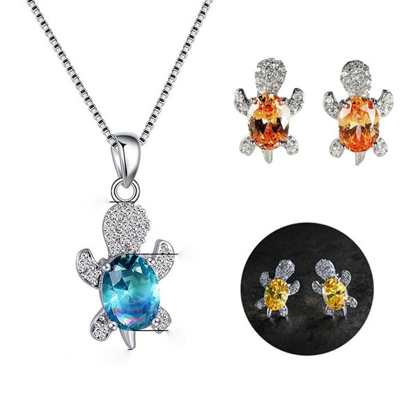 Moda mujer niña pequeña tortuga collar pendiente conjunto joyería decoración regalos femeninos novedoso modelado de animales