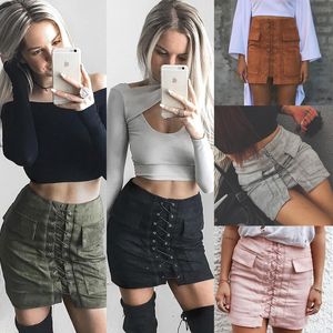 Mode femmes filles Faux daim cuir fourrure moulante Slim Mini jupes au-dessus du genou robes taille haute livraison gratuite