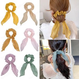Mode vrouwen meisjes kinderen accessoires strik elastische haarbanden haar banden pure kleur satijnen doek lint paardenstaart houder hairpen
