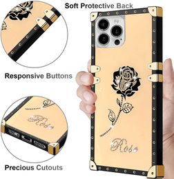 Mode Femmes Filles Mobile Phone Cases Couverture arrière pour iPhone 13 Pro Max 12 Mini 11 Promax XR XSMAX X 6 7 8 Plus Designer de luxe Square Bing Diamond Phone Case