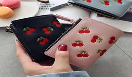 Fashion Women Girls Ballet Small Pu Leather Cherry Brodemery Coin Purse Carte Holders Lady Girl Mini Money Bag4336761121529
