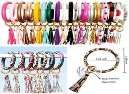 Fashion Women Girls Tassels Party Bracelets Pu Leather Wrap Party Key Key Ring Leopard Lily Print Keechain Broupeau Drip Huile Circle Circle Bangle Chains de bracelet 7656537