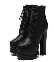 Mode Dames Gothic Laarzen Lace Up Enkellaarsjes Platform Punk Schoenen Ultra Zeer Hoge Hak Bootie Blok Dikke Hak Maat 34393802744