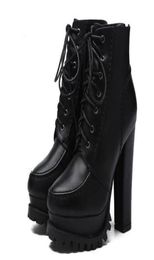 Fashion Femmes Bottes gothiques Lacet Up Ankle Boots plate-forme Punk chaussures Punk Ultra très haut talon Bloque de talon Chunky Talon 34397629343