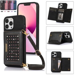 Fashion Women Handbag Case de téléphone portable Cas de téléphone en cuir PU avec support de carte pour iPhone 11 12 13 Mini 14 15 Plus Pro Max XS XR XSMAX 7 8 Plus de couverture arrière du téléphone portable Sac