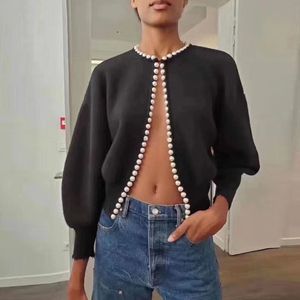 Mode femmes à la main perle tricoté à manches longues Cardigan manteau élégant 2020 printemps nouvelles femmes pull manteau