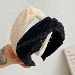 Mode femmes bandeau noeud croisé dentelle fleur bandeau couleur unie décontracté Turban filles cheveux accessoires en gros