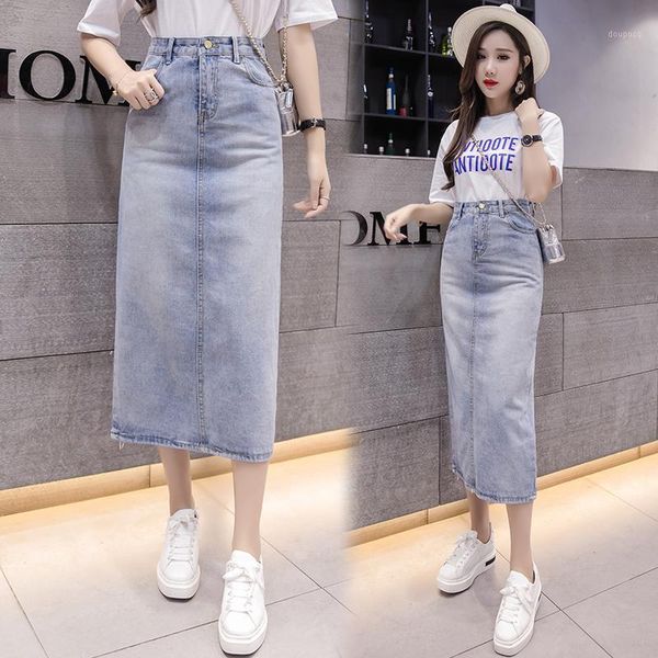 Mode femmes taille haute longue jupe en jean grande taille femme décontracté ample mollet longueur jean a-ligne jupes bas S-5XL