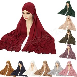 Fashion Women Instant hijab met onderklep bijgevoegde moslim hijabs hoofddoek lange sjaal met motorkap islam headwrap turbante turbante