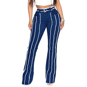 Mode femmes jean haute Stretch mince taille moyenne ourlet brut droit Denim pantalons longs