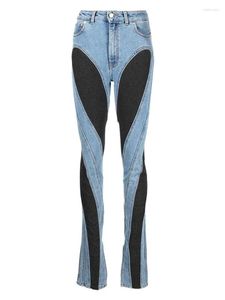 Mode dames jeans slanke deconstruct paneel latwerk high taille split blauw lange spijkerbroeken herfst ge4n