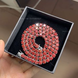 Bijoux en argent Sterling 925 pour femmes, chaîne de Tennis colorée en diamant Moissanite rouge Vvs créé en laboratoire glacé