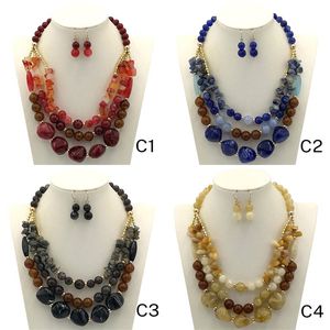 Ensemble de colliers et boucles d'oreilles en pierres naturelles pour femmes, bijoux à la mode, chaînes de clavicule multicouches en perles colorées