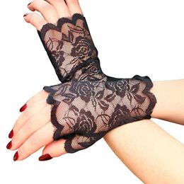 Fashion Women Lace Floral Glants longs sans doigts Gants Half Finger Fishnet Gants mitten creux Solide Summer Suncreen Black 2020 New257m