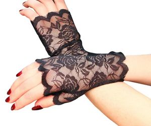 Fashion Women Lace Floral Long Fingerless Gloves Half Finger Fishnet Gloves Mitten Hollow Solid Summer Sunscreen Black 2020 New3142588