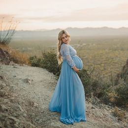 Mode femmes dentelle épissure maternité pographie remorque à manches longues robe pour Poshoot grossesse soirée Es 240129