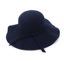 Fashion Women Lady Wide Brim Wool FIENTE FEDORA FLOPPY Sombreros Vintage Femenina redonda Fedoras Cloche Cap Trilby Bowler Hat5762235