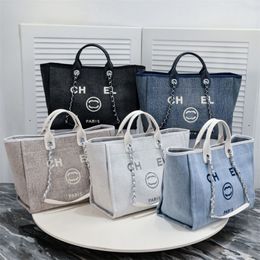 Mode Dames Grote Casual Strandkettingen Handtas Tote Parels Brief Canvas Strandtas Zomer Luxe Designer Shouler Boheemse BOHO Handtassen Kralen tassen