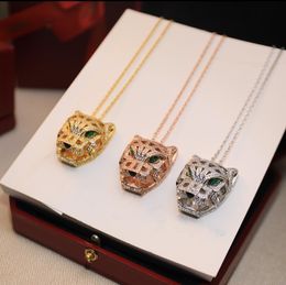 Mode femmes léopard tête pendentif collier en or 18 carats épais longs colliers avec plein de diamants pendentif bijoux