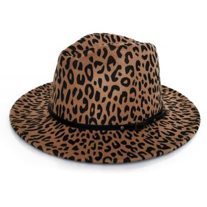 Mode femmes imprimé léopard laine feutre Fedora Jazz chapeaux classique melon chapeau dames tendance grand bord Panama fête Trilby Cap304K