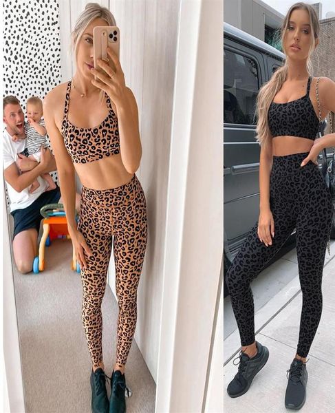 Fashion Women Leopard Tracksuits New Arrival Yoga Exercice Tapis Tapis Twopard Twopieces Twopieces Clothes Workout Clothes269o8549133