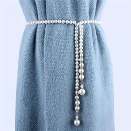 Moda mujer largo diamantes de imitación cinturón de perlas cadena cinturones de boda cuerda de cintura para vestidos de novia laides mujer lujo ceinture femme 220712