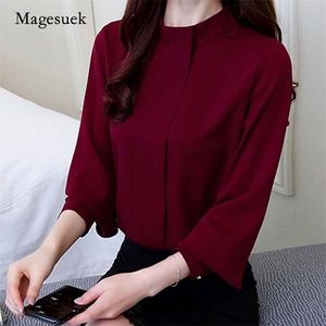 Mode femmes à manches longues grande taille vêtements pour femmes rouge bureau dame chemise Blouses chemises femmes hauts Blusas D208 210518