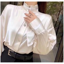 Mode vrouwen lange mouw zijden print shirt revers knop ontwerper blouses lente herfst kantoor dames shirts runway vrouw kleding blouse elegante tops