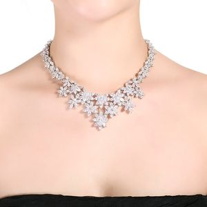 Mode- vrouwen luxe grote bloemen ketting hanger font ketting met hoogwaardige kubieke zirkoon bruids bruiloft sieraden sets