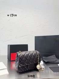 Bolso de mano de diseñador de lujo para mujer, bolso de hombro de cuero auténtico con bola, bolso cruzado acolchado con solapa pequeña negra, bolso de mano clásico CF, bolso de mano clásico