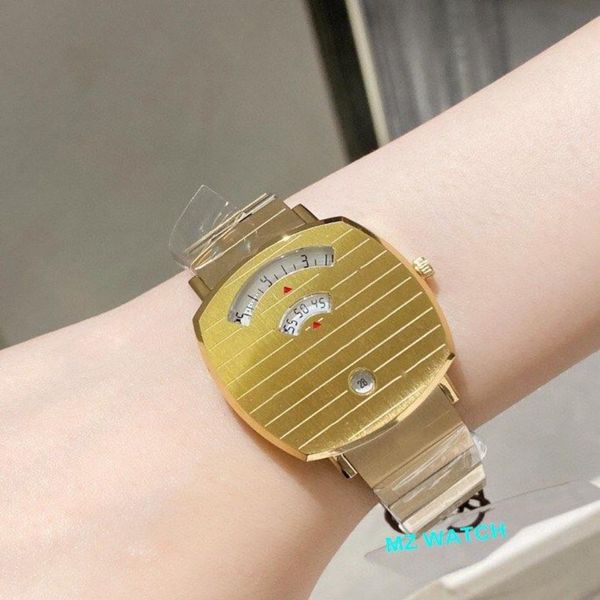 Mode femmes hommes Couple horloge Quart montre poignée règle en acier inoxydable calendrier montre-bracelet signe marque Logo montres 35mm 38mm235N