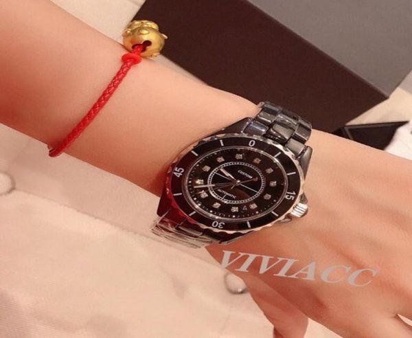 Fashion Women Men Couple Watch Ceramic Black White Ceramics Corloge Diamond Wrist Watch Mark Logo Design 33 mm 38mm3509564