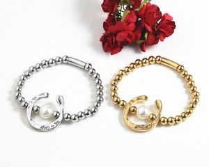 Mode femmes hommes couleur argent or perle en acier inoxydable carré perle coeur clé serrure Bracelet durée bijoux