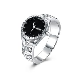 Mode Dames Mens Dial Quartz Analog Horloge Creative Steel Cool Silver Geplated Quartz Finger Ring Geschenken Sieraden