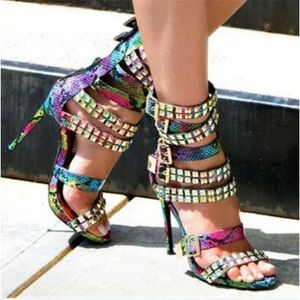 Fashion Women New Open Toe Gold Rivet Stietto Gladiator Strap Buckles High Heel Sandals PA 76B