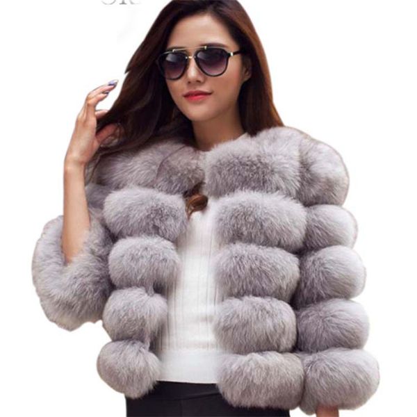 Moda mujer prendas de vestir exteriores lujo invierno cálido mullido piel sintética abrigo corto chaqueta Parka abrigos gruesos