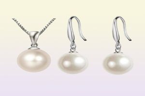 Mode femmes perle ensemble de bijoux 925 boîte en argent chaîne ajustement 10MM 12MM lisse perle boule perle pendentif collier boucles d'oreilles ensemble de bijoux 105264447