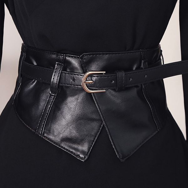 Fashion Women Peplum larges Pu Elastic Beltes minces corset noir robe de taille en cuir