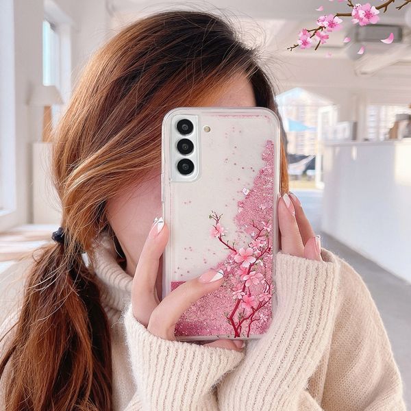 Funda de teléfono rosa para mujer a la moda iPhone 14 13 12 11 Pro max 14 12 funda de silicona con arena movediza Samsung Galaxy s10 s22 plus s22ULTRA s20FE A72 4G/5G