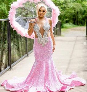 Mode Vrouwen Roze Prom Verjaardag Jurk 2024 Kralen Crystal Lovertjes Mermaid Avondfeest Jurken Vestidos De Longo Robe De Soiree