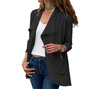 Mode-Dames Plus Size Jassen Fall Clothes Effen Kleur Jas Pocket Gym Fashion Sweatshirt Vest Cardigan Revers Hals Lange Mouwen Bovenkleding Hood