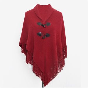 Fashion Women Poncho Tassel Woman Pashmina Horn Knoppen sjaals sjaals vrouwelijke losse poncho's wol wol cape dames sjaals 201214