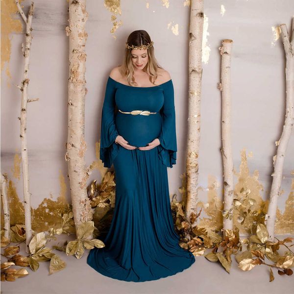 Mode Femmes Enceintes Sexy Photographie Props Épaules Volants Volants Longues Robes De Maternité Robe Solide Sexy Pregnancydress Q0713