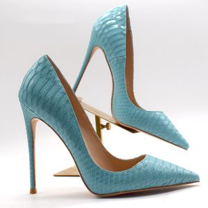 Livraison gratuite mode femmes pompes bleu serpent chaussures de soirée à bout fermé femmes talons hauts chaussures de fête pour dames de haute qualité pour les femmes